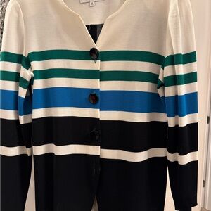 Misook Striped Button-Front Cardigan - Cream, Green, Blue, Black
